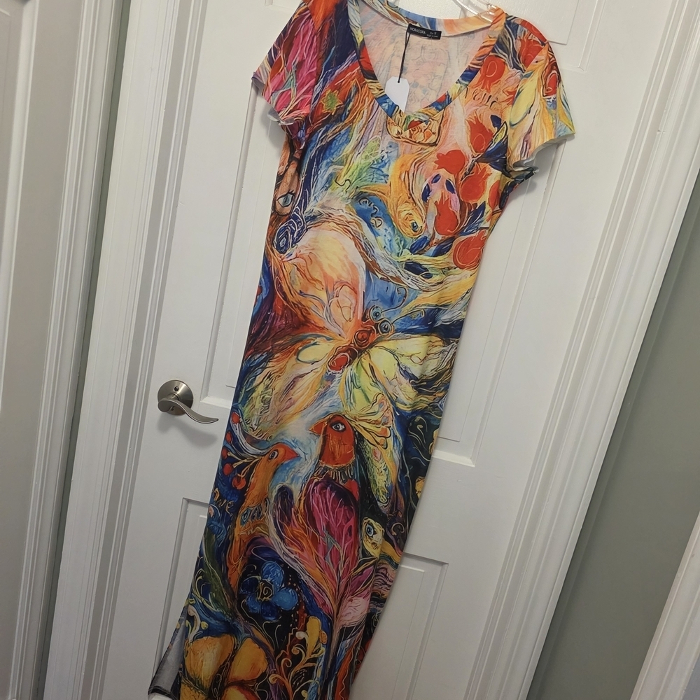NWT Noracora Colorful Artsy Print Maxi Dress Size Small, Resortwear - Picture 7 of 10